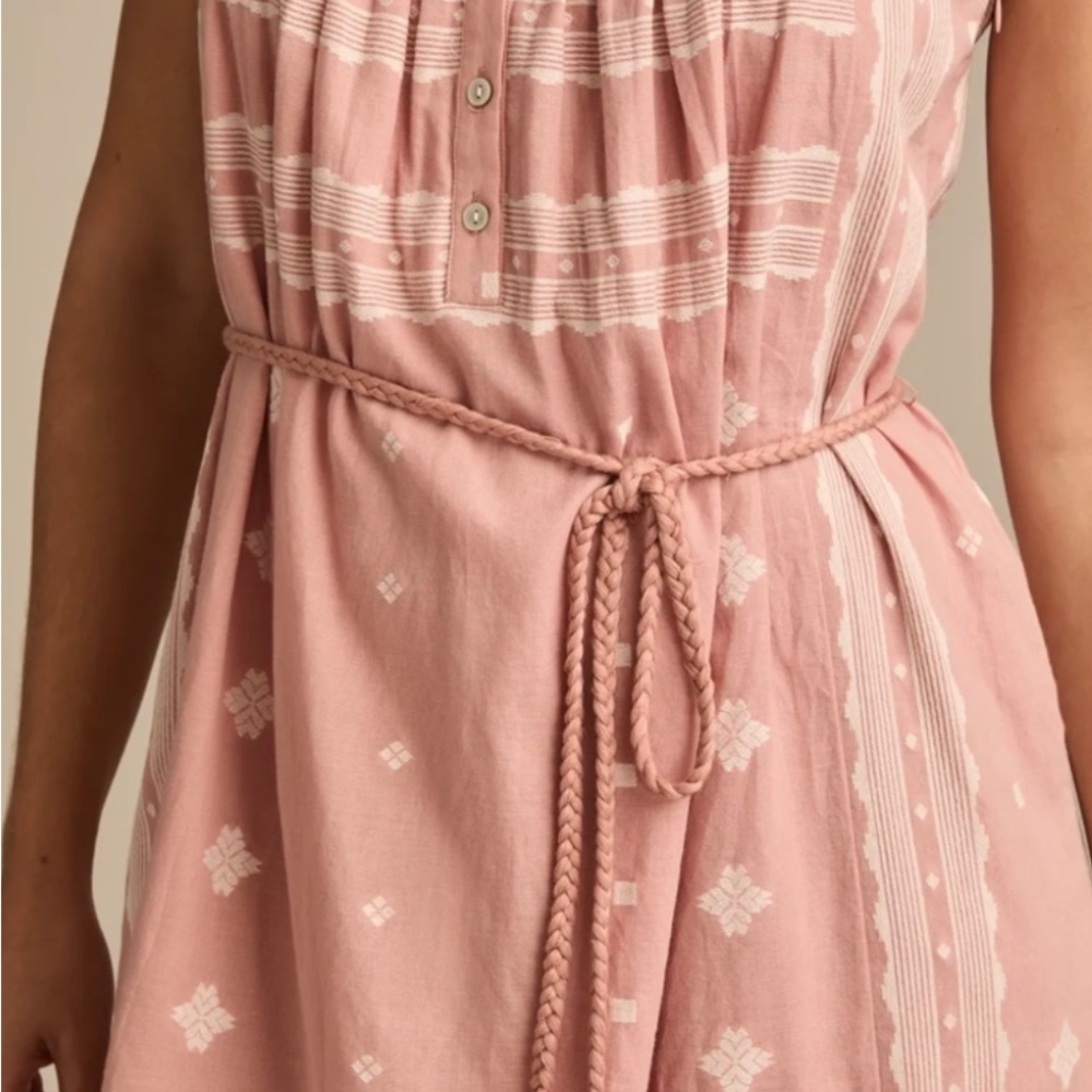 NWT Lucky Brand Boho Midi Dress Pink Embroidered Cotton Tie Waist Sz Small - Picture 4 of 5